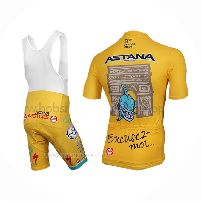 2014 Ropa Ciclismo Astana Amarillo Mangas Corta y Culotte Corto